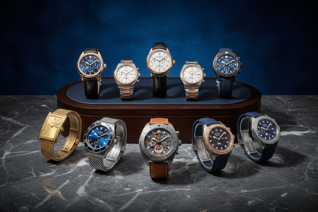 genera una imagen con 10 relojes de lujo 